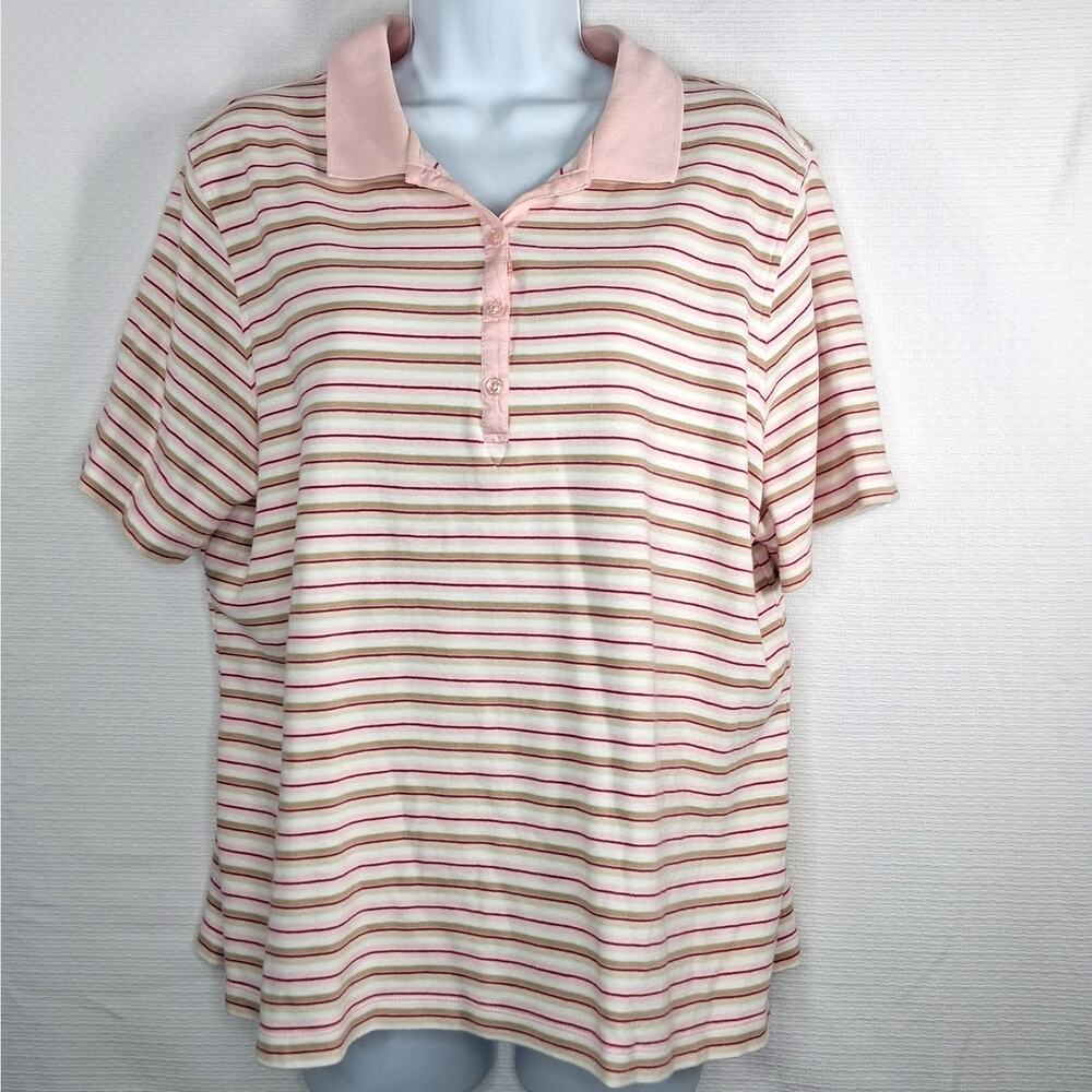 Classic Elements Woman Polo Shirt Women's 16-18W Short Sleeve Pink‎ White Stripe